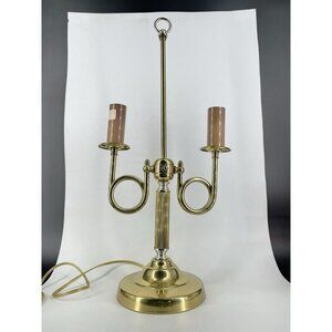 VTG ALSY 2 Arm Brass Plated French Horn Style Bouillotte Table Lamp